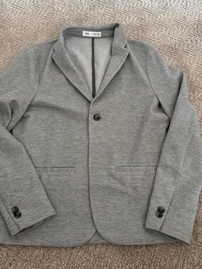 Zara Boys Light Gray Knit Single-Button Blazer